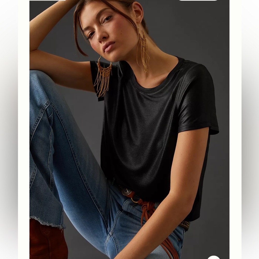 Anthropologie Porridge Black Shine Glam Metallic Tee Large Like New